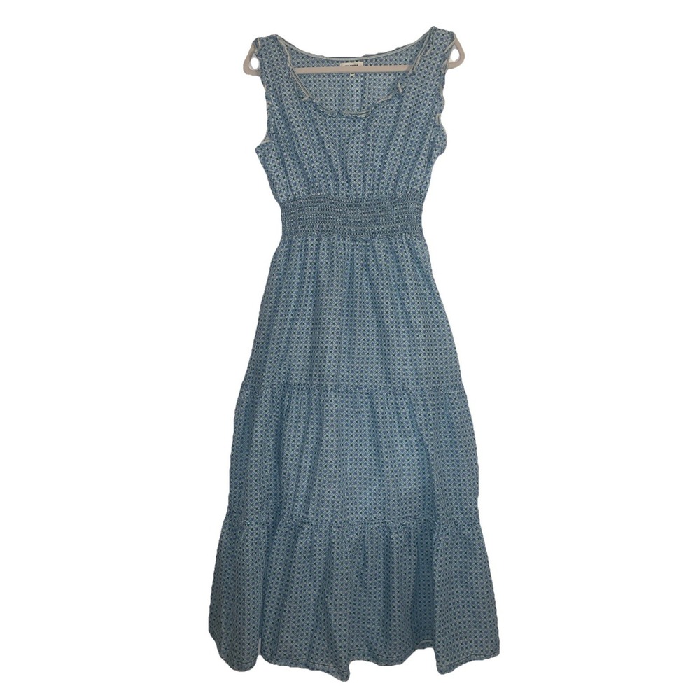 MAX STUDIO Smocked Tiered Maxi Dress XL Sleeveless blue CottageCore Boho Resort